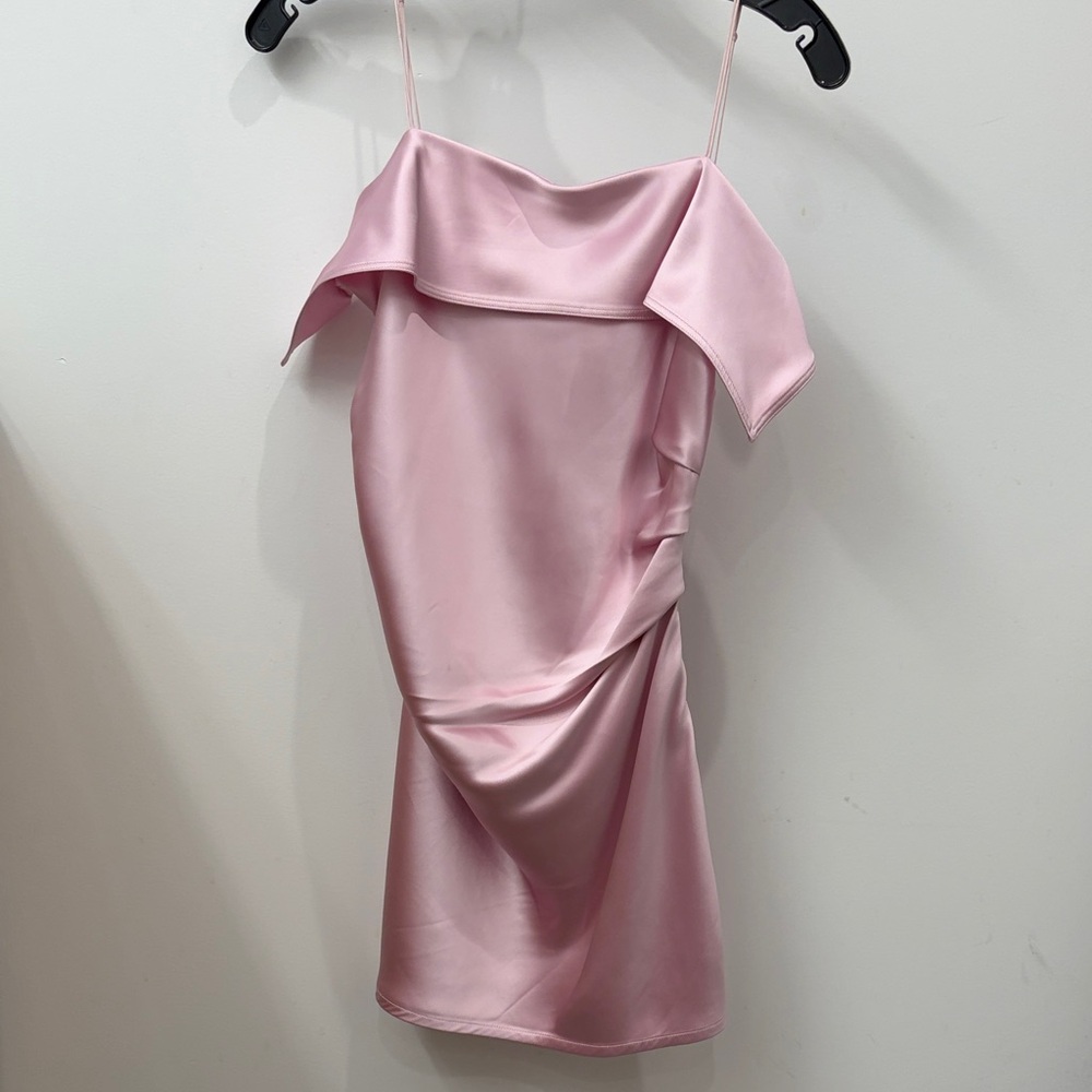 Helmut Lang Pale Pink Satin Tank Dress with Draped Detail